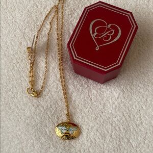 Brighton necklace, gold and blue bumblebee butterfly